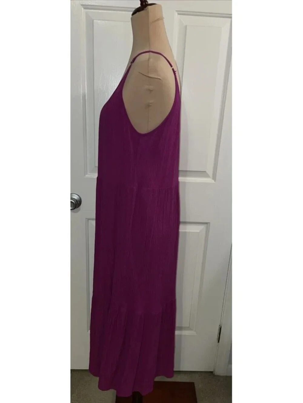 ANN TAYLOR LOFT $89 Solid Pink Fuchsia Tiered Gauze Midi Dress Size Medium